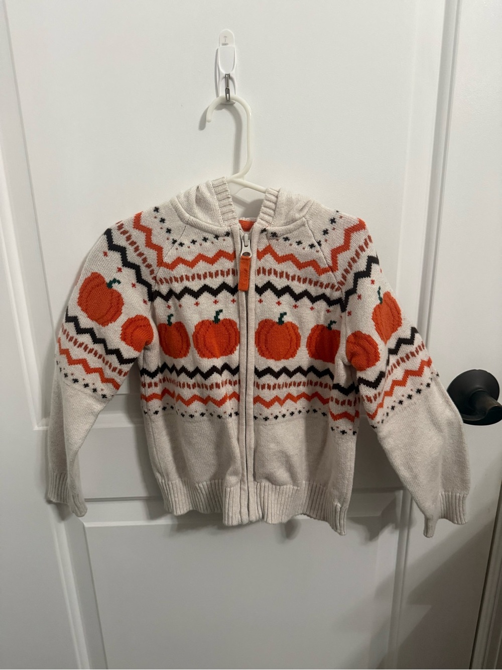Gymboree Cream and Orange Pumpkin Zip Hoodie